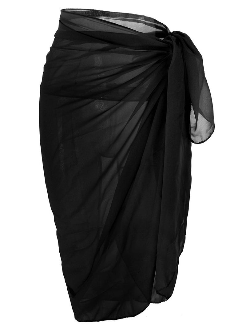 Ayliss Womens Swimwear Chiffon Cover up Solid Color Printed Beach Sarong Swimsuit Wrap Skirt Bathing Bikini Resort Wear (#2 Black) - Image 1
